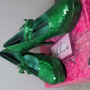 Ellie Double Strap Green Glitter Maryjane Pump